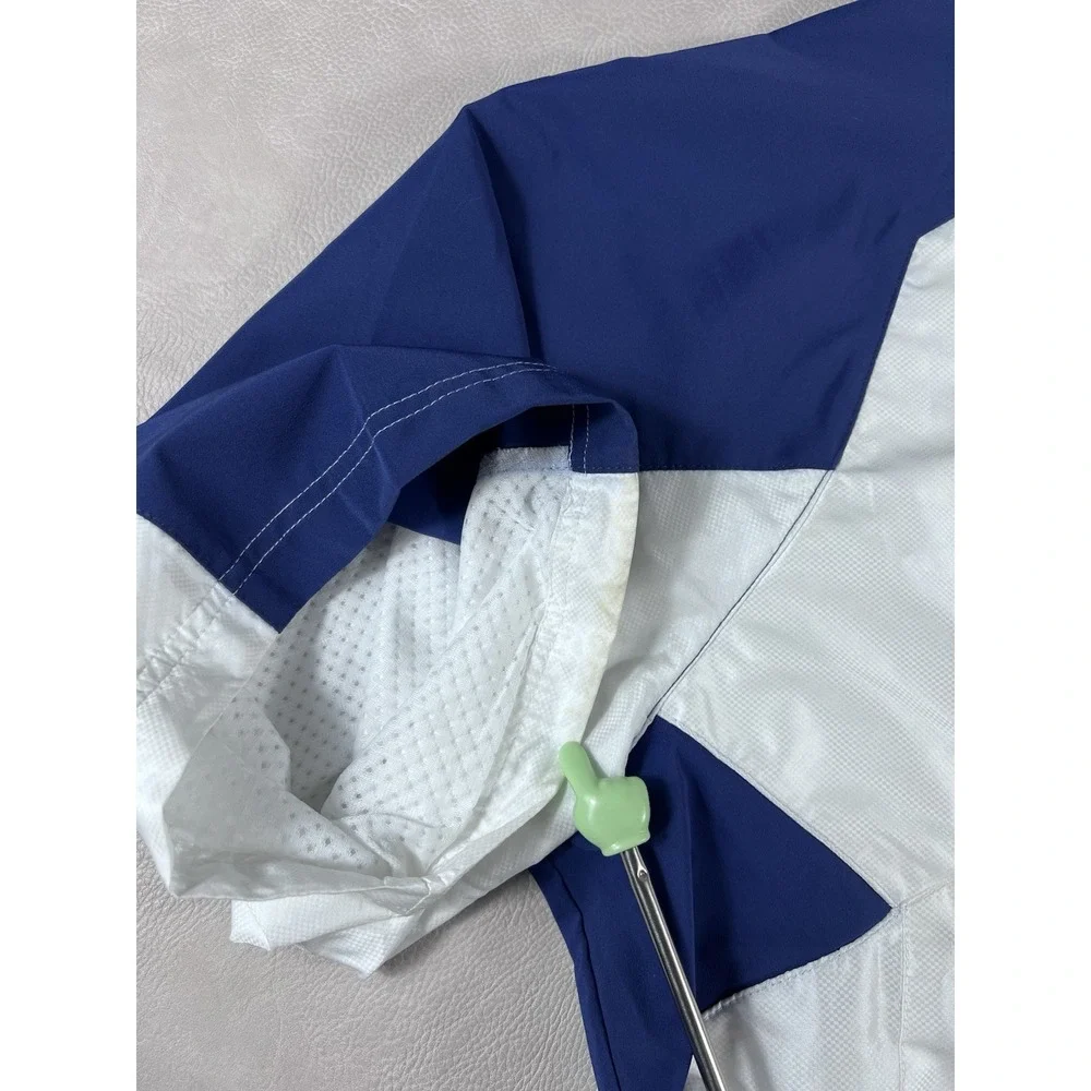 Zero Restriction Windbreaker Jacket Size Large Blue White Half Zip Golf Pullover